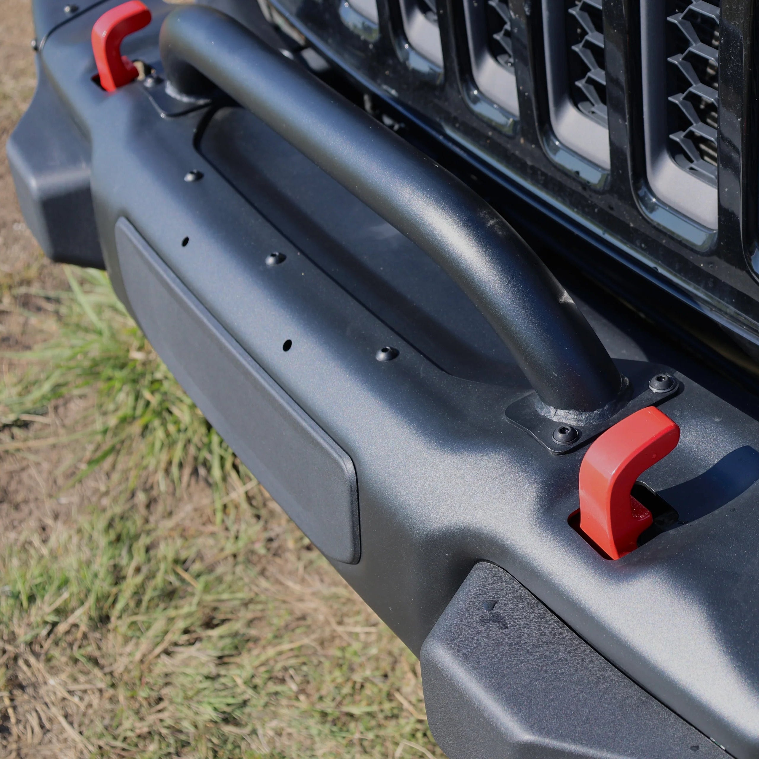 close-up of 2007–2018 Jeep Wrangler JK 10th Anniversary bull bar and front bumper showing detail and finish