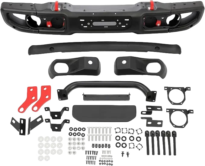 2007–2018 Jeep Wrangler JK winch mount front bumper installation hardware and components on white background