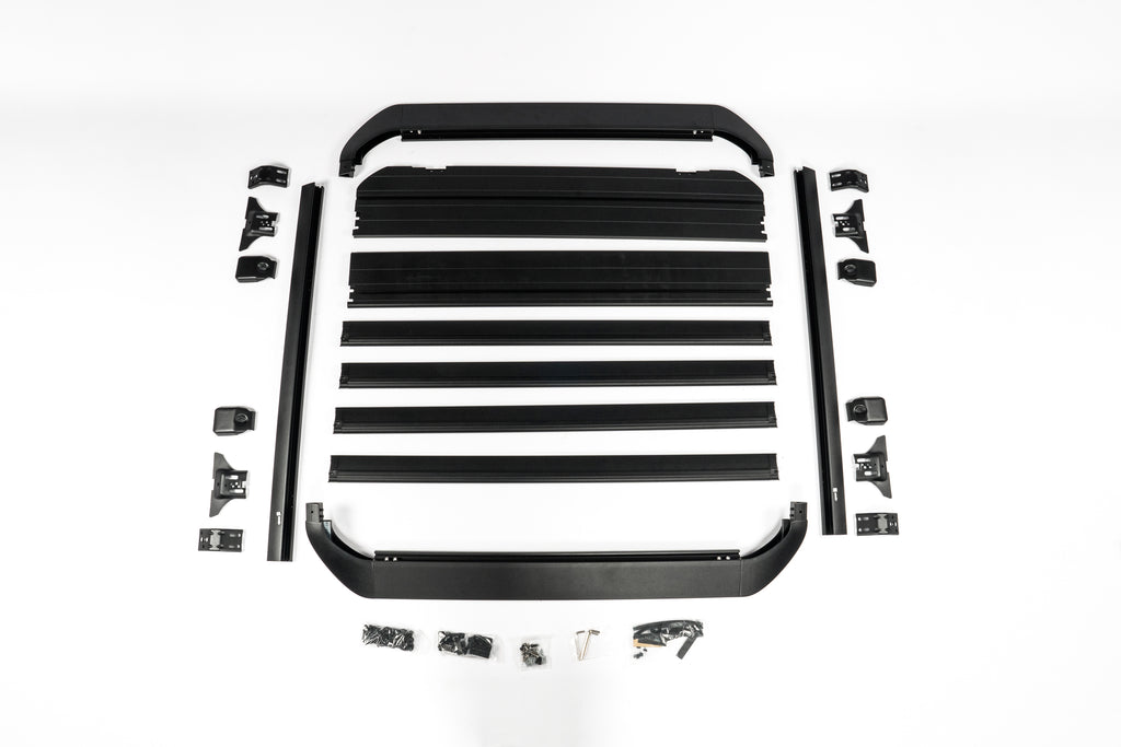 2018–2026 Jeep Wrangler JL and Gladiator JT aluminum aero roof rack assembly on white background