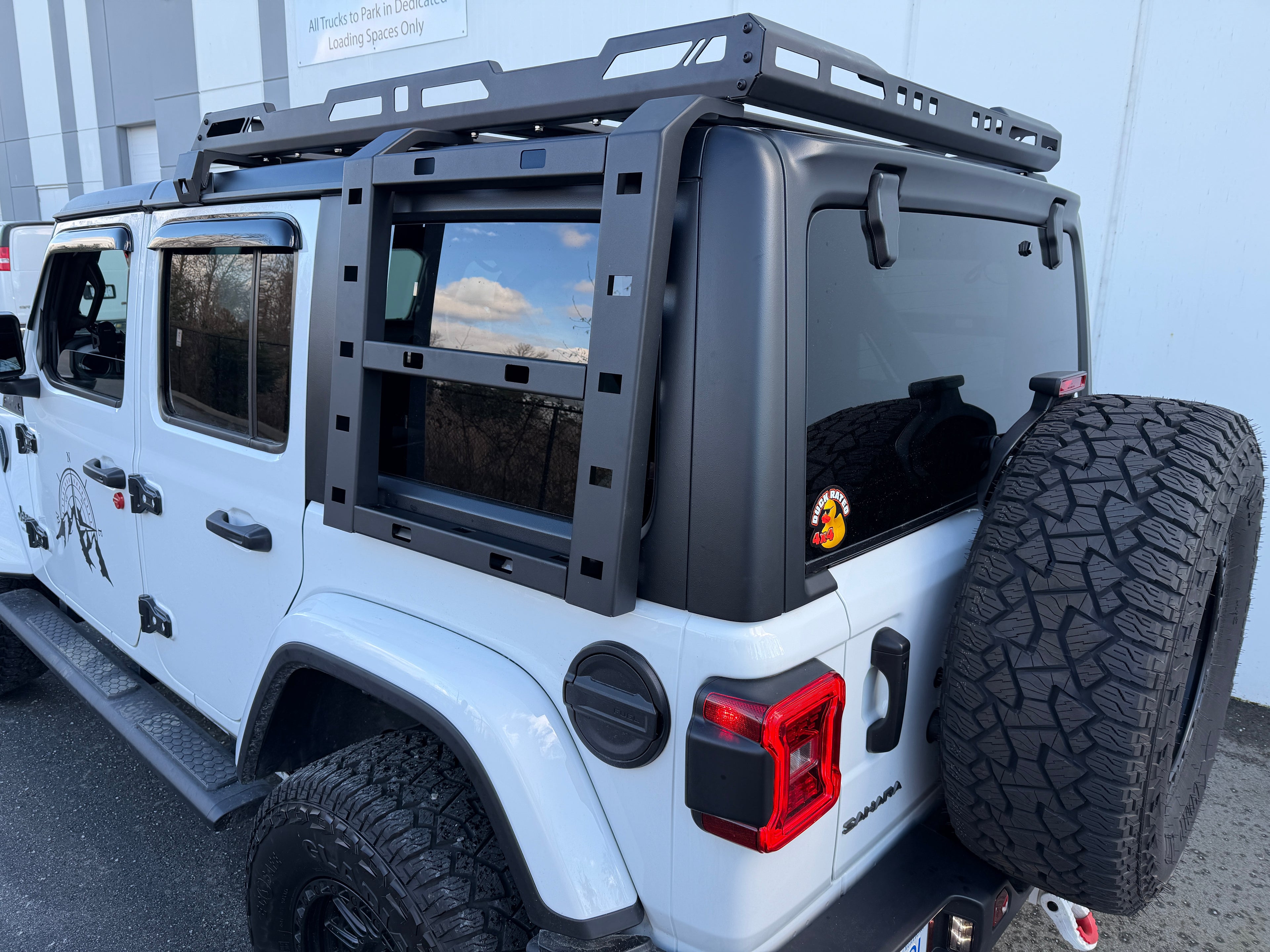 second close-up of Hurricane roof rack and side ladders on 2018–2026 Jeep Wrangler JL and Gladiator JT