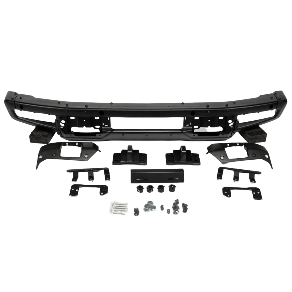 2021–2026 Ford Bronco modular front bumper kit components on white background showing everything included