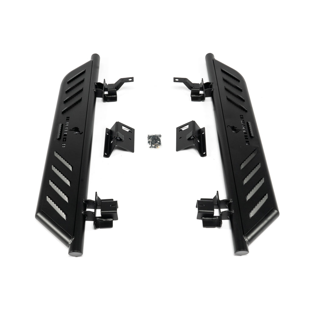 Side view of running boards for 2021-2025 Ford Bronco 2 door textured black